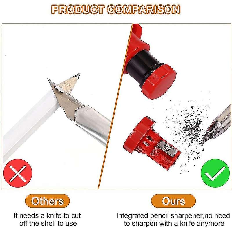 6 Piece Solid Carpenter Pencils with 36 Refill Leads Construction B