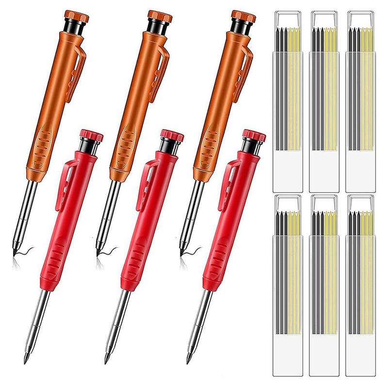 6 Piece Solid Carpenter Pencils with 36 Refill Leads Construction B