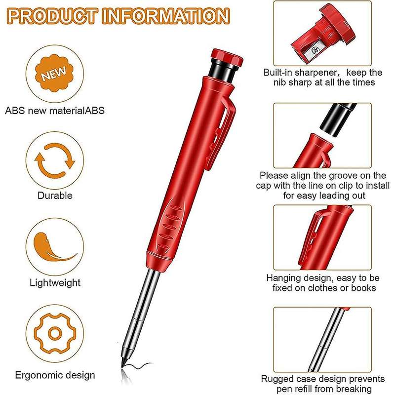 6 Piece Solid Carpenter Pencils with 36 Refill Leads Construction A
