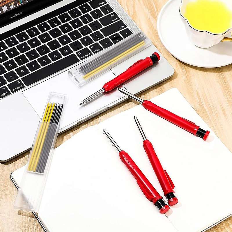 6 Piece Solid Carpenter Pencils with 36 Refill Leads Construction A