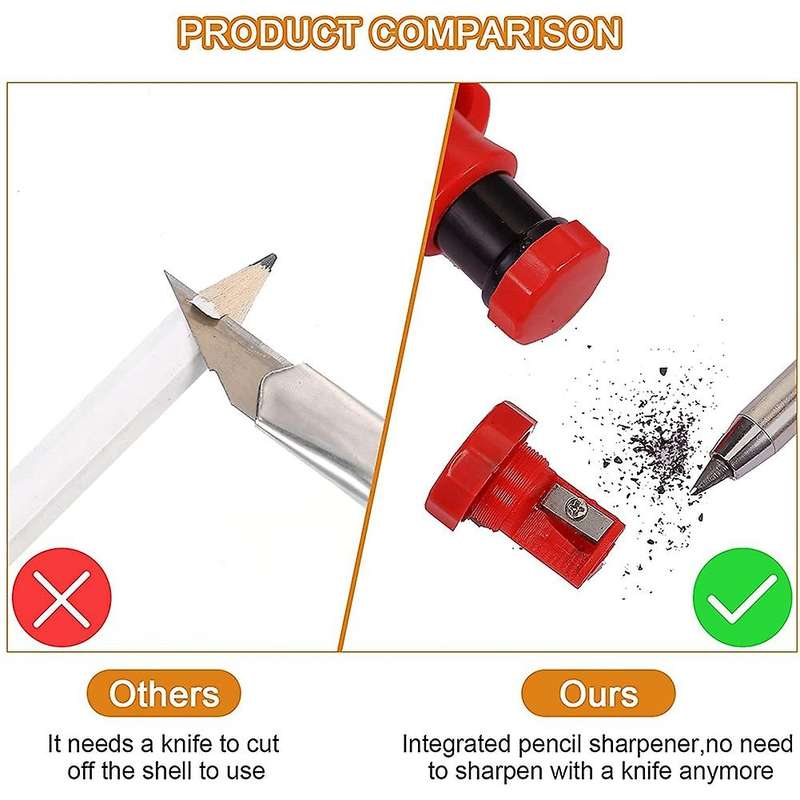 6 Piece Solid Carpenter Pencils with 36 Refill Leads Construction A