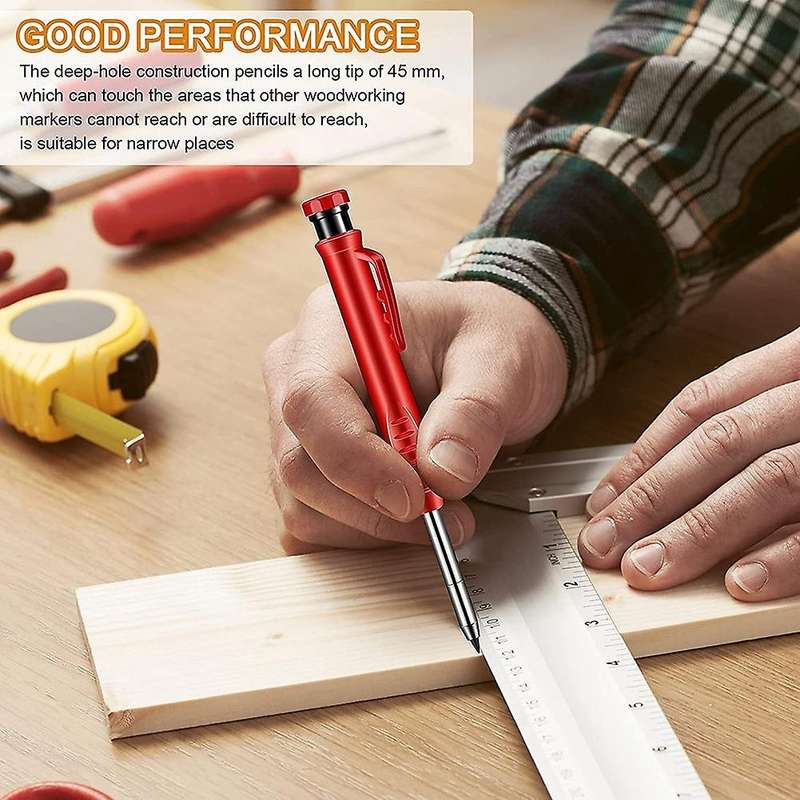 6 Piece Solid Carpenter Pencils with 36 Refill Leads Construction A