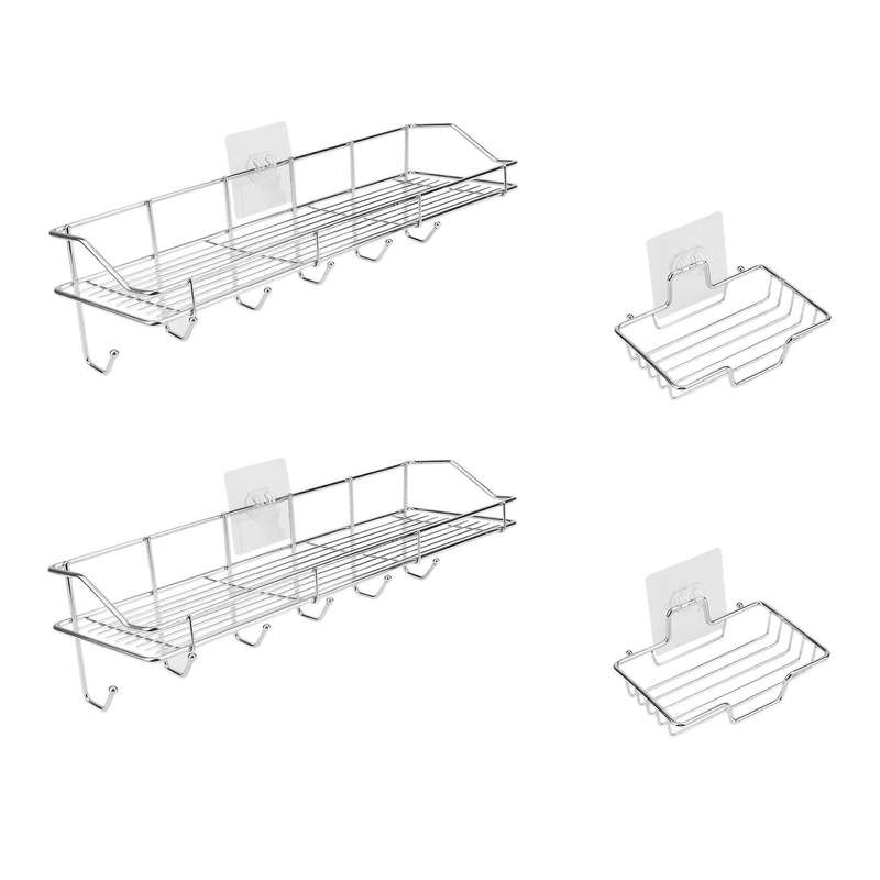 Shower Caddy Basket Shelf with Soap Holder 4-pack, Aluminum Shelves