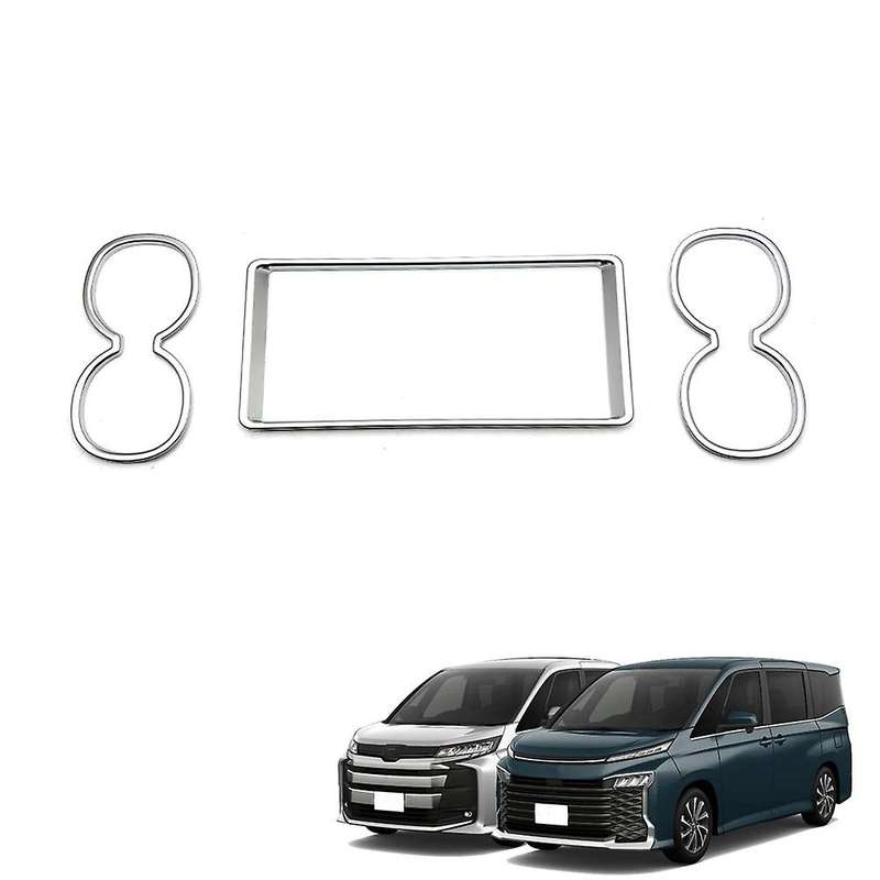 3pcs Car Matte Silver Rear Seat Water Cup Holder Decoration Frame