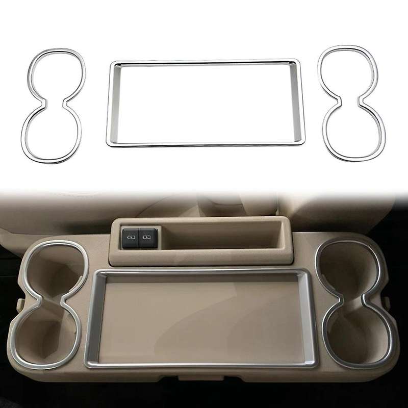 3pcs Car Matte Silver Rear Seat Water Cup Holder Decoration Frame
