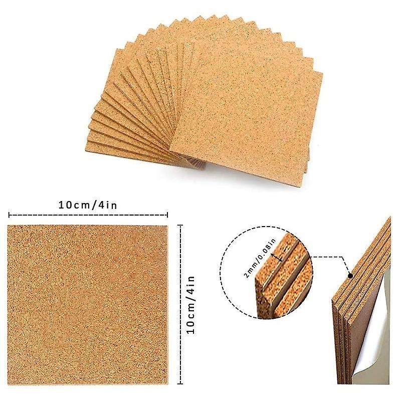 120pcs Self-adhesive Cork Grid,4 X 4 Inch Cork Plywood,for Diy Crafts