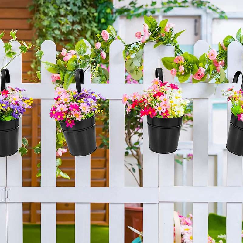 10pcs Hanging Flower Pots, for Railing Fence with Detachable Hooks