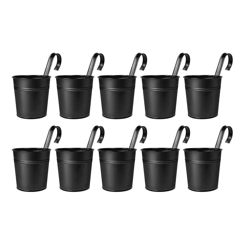 10pcs Hanging Flower Pots, for Railing Fence with Detachable Hooks