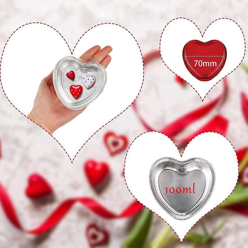 100x Valentine Aluminum Foil Cake Pan Heart Shaped Cup with Lids,red