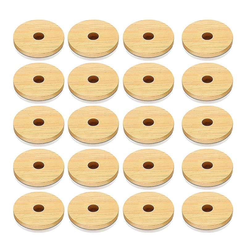 Bamboo Jar Lids with Straw Hole Reusable Jar Lids Leak Proof 20pcs