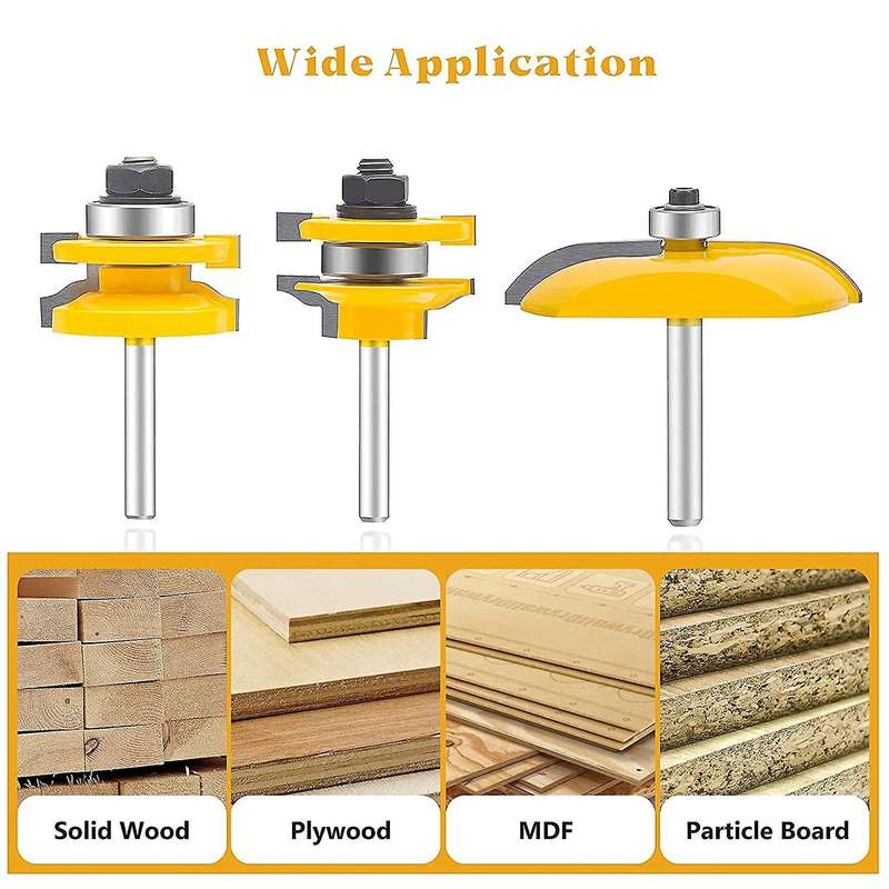 3 Pcs Router Bit, 1/4-inch Raised Panel Cabinet Door Router Bit Set