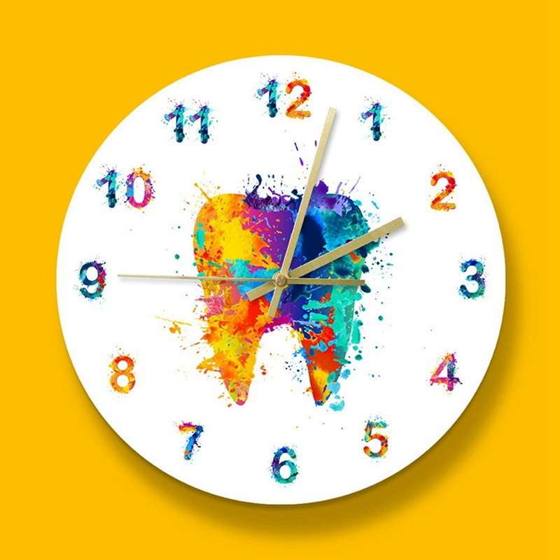 Watercolour Tooth Painting Print Wall Clock Dental Clinic Wall Art