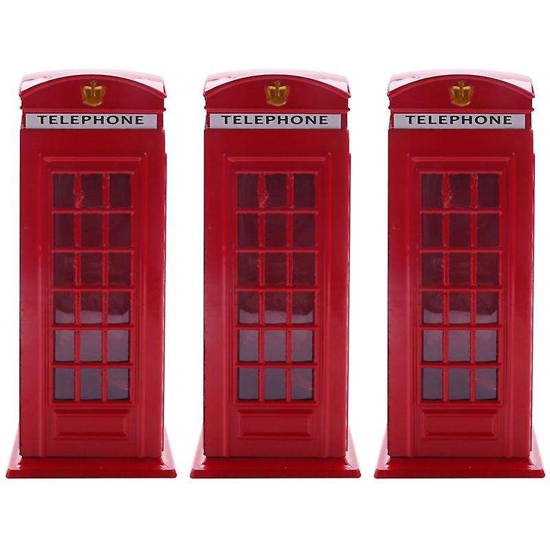 3x Metal Red London Telephone Booth Bank Coin Bank 140x60x60mm