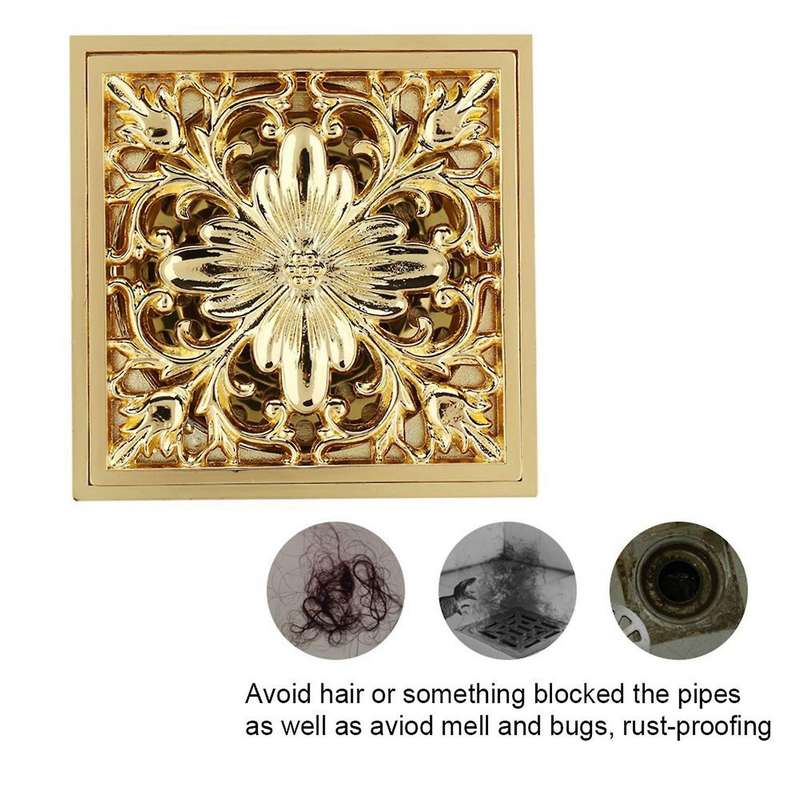 Gold Square Floor Drain Shower Ground Drainer for Bathroom Washroom