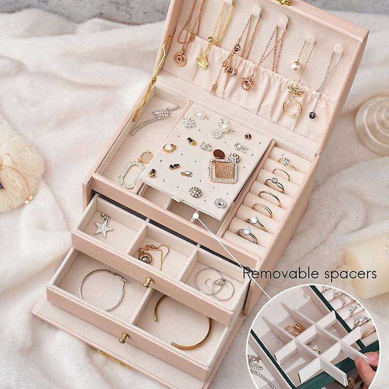 Earrings Rings Bracelets Jewelry Box Portable Travel Casket -pink