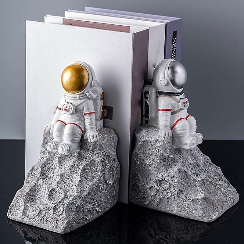 Resin Astronaut Bookend Tabletop Book Office Decoration(silver)