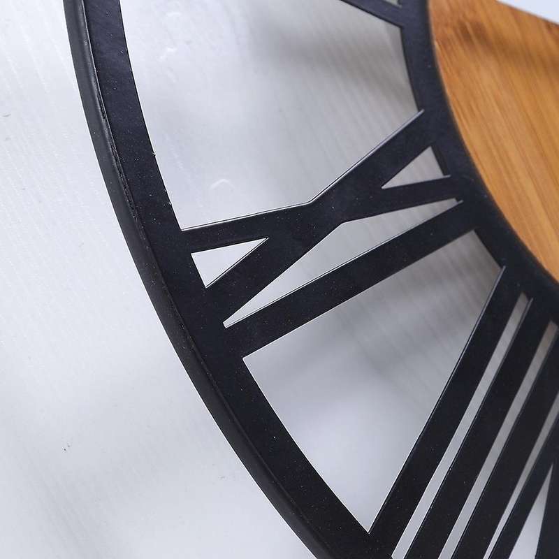Modern Iron Wooden Wall Clock 16 Inch Roman Number Silent Wall Watch