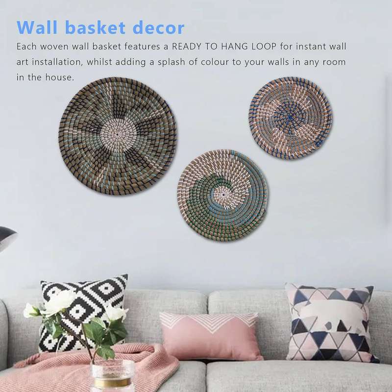 Rattan Wall Decor. Set Of 3 Wicker Wall Decor Hanging Baskets