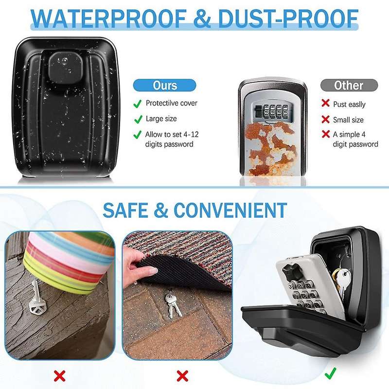 Key Box Wall Mounted Large Key Box Secure Waterproof Outdoor Key Box