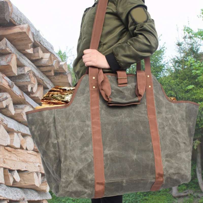 Camping Outdoor Holder Carry Storage Bag Wooden Canvas Bag Hand Bag