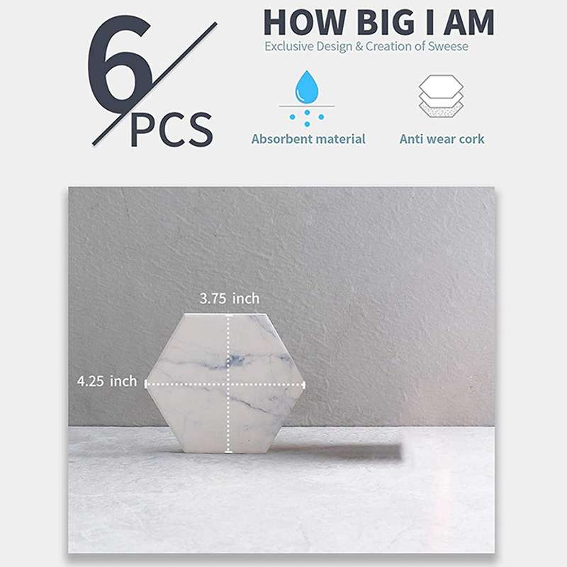 Marble Pattern Absorbent Ceramic Coaster with Cork , 12-piece Set