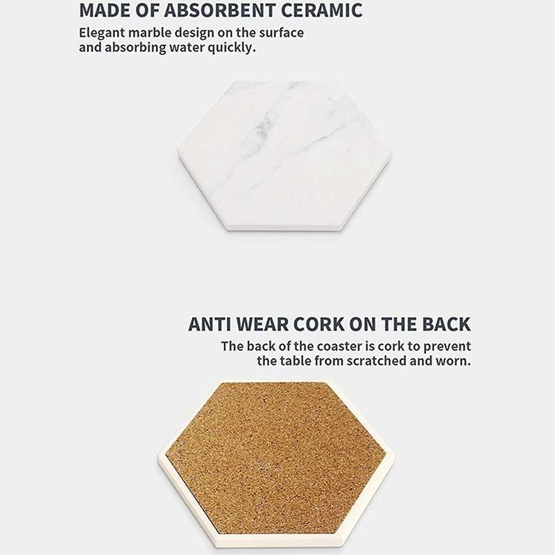 Marble Pattern Absorbent Ceramic Coaster with Cork , 12-piece Set
