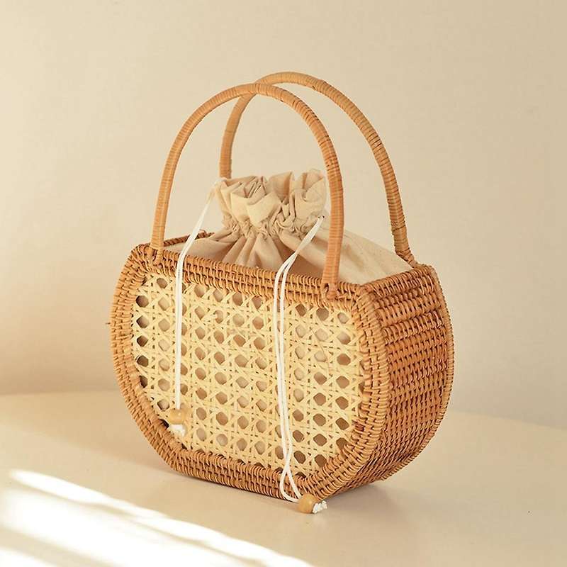 Hand Basket for Picnic Basket Semicircular Stitching Inner Pocket A