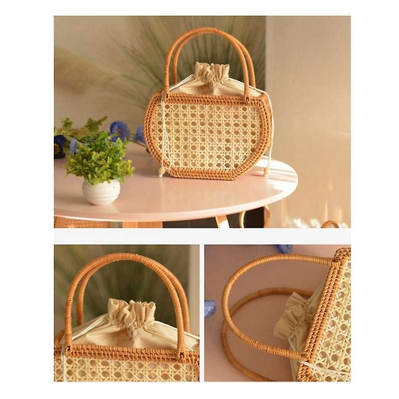 Hand Basket for Picnic Basket Semicircular Stitching Inner Pocket A