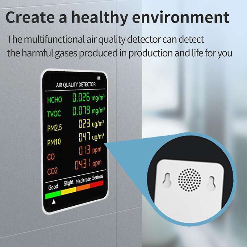 6 In 1 Pm2.5 Pm10 Hcho Tvoc Co Co2 Air Quality Detector,white