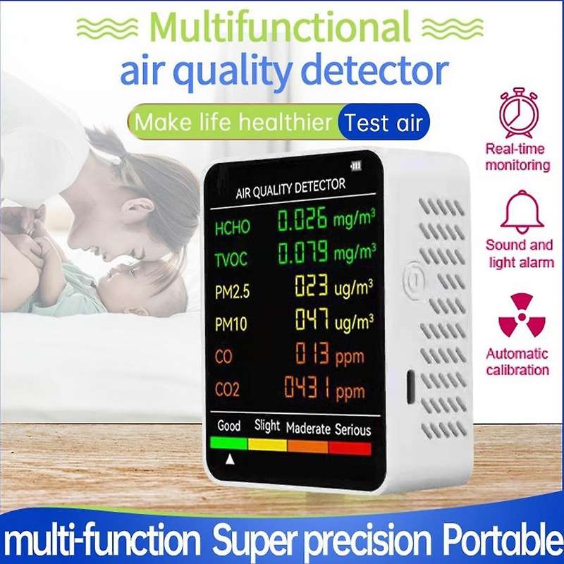 6 In 1 Pm2.5 Pm10 Hcho Tvoc Co Co2 Air Quality Detector,white