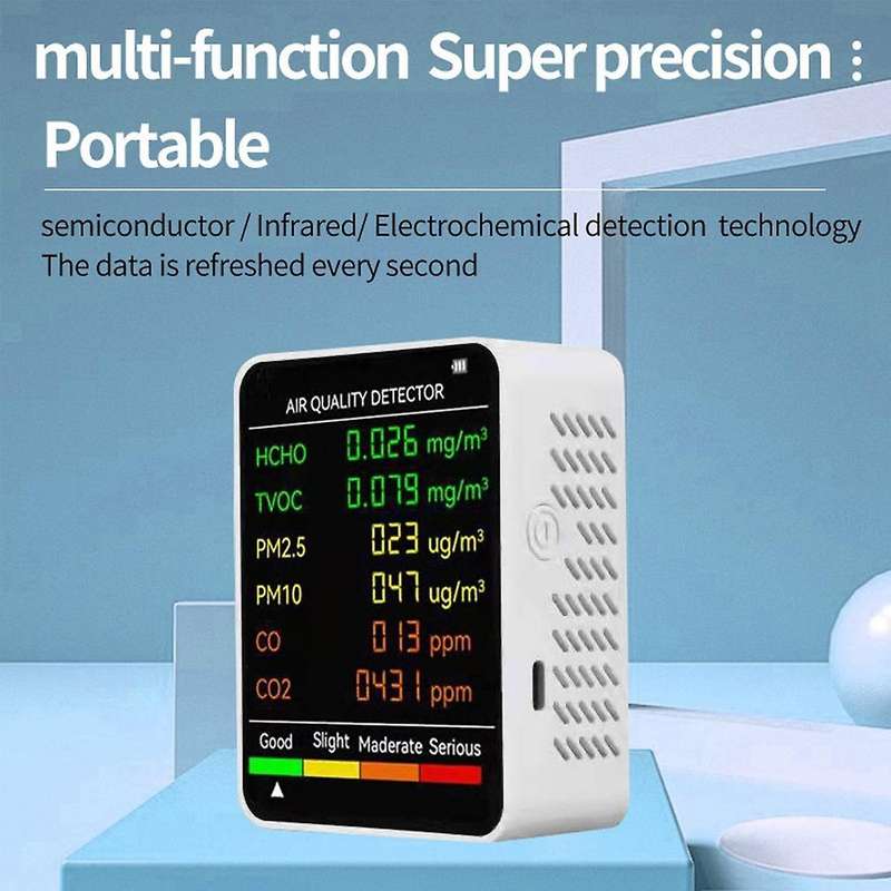 6 In 1 Pm2.5 Pm10 Hcho Tvoc Co Co2 Air Quality Detector,white
