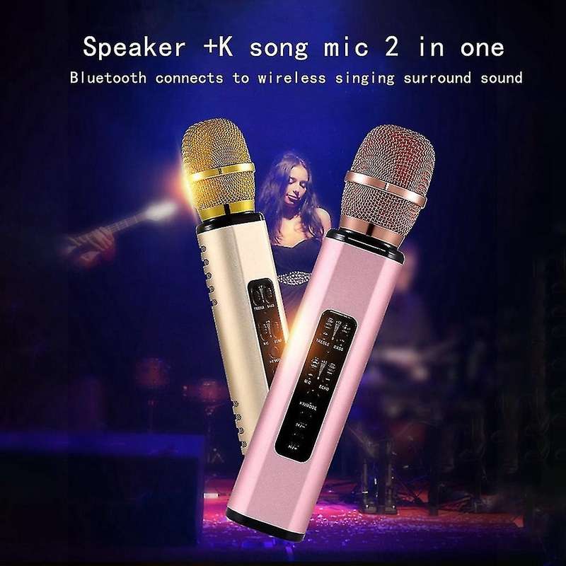 K6 Bluetooth Karaoke Mic Handheld Condenser Dual Speaker Gold