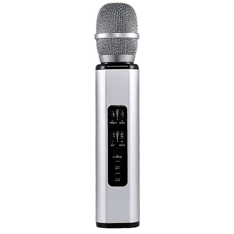K6 Bluetooth Karaoke Mic Handheld Condenser Dual Speaker Silver