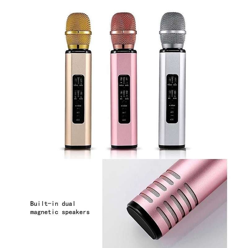 K6 Bluetooth Karaoke Mic Handheld Condenser Dual Speaker Silver