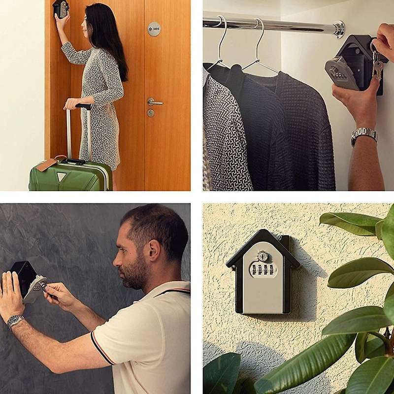 Anti-theft Password Key Lock Box Security Lock Metal Storage Box Gray