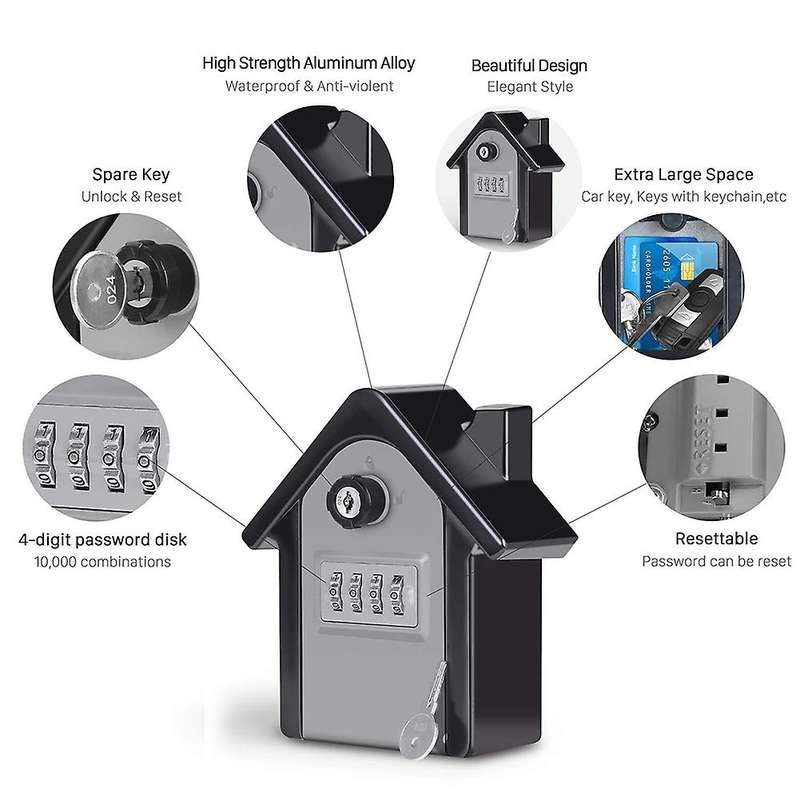 Anti-theft Password Key Lock Box Security Lock Metal Storage Box Gray