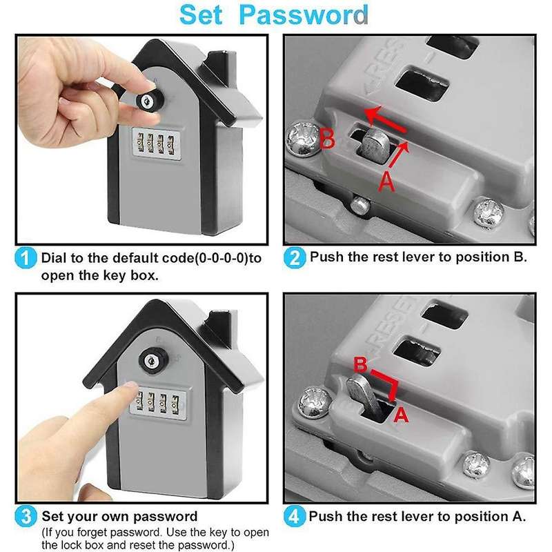 Anti-theft Password Key Lock Box Security Lock Metal Storage Box Gray