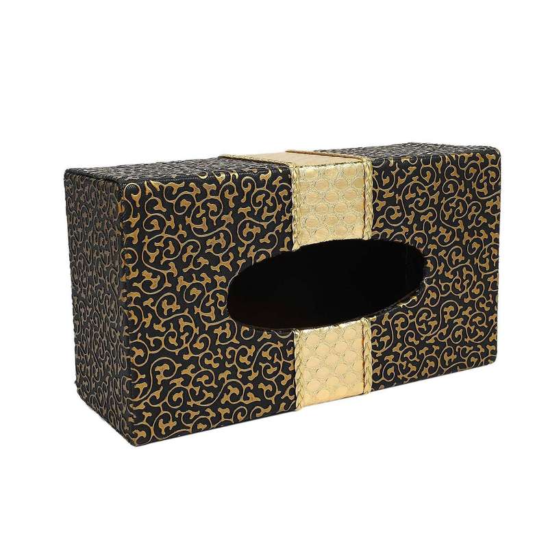 2x Car Home Rectangle Shaped Tissue Box Napkin Holder Black&gold