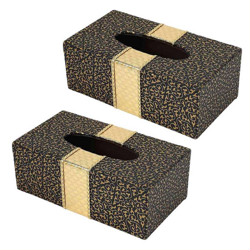 2x Car Home Rectangle Shaped Tissue Box Napkin Holder Black&gold
