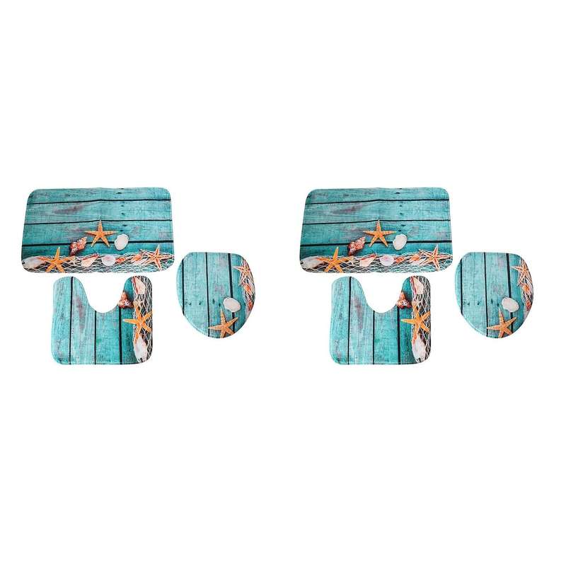 Beach Seashells Starfish Sand Bath Mat Bathroom Carpet 3 Piece