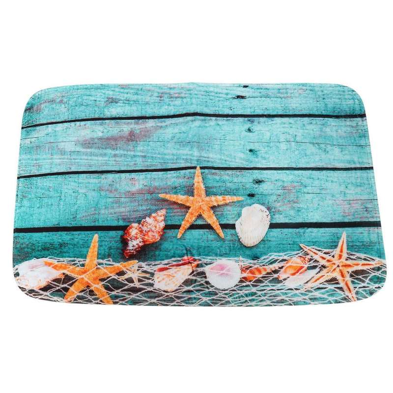 Beach Seashells Starfish Sand Bath Mat Bathroom Carpet 3 Piece