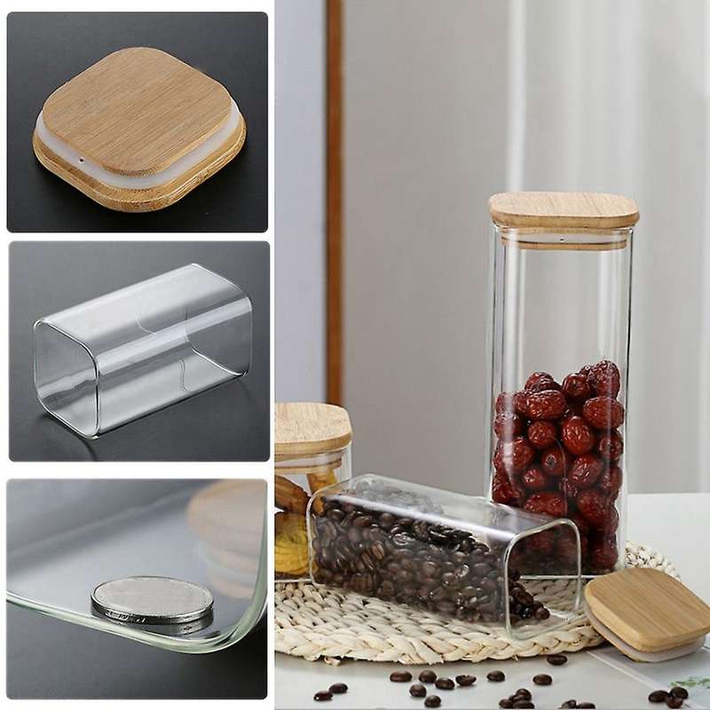 3pcs Square Glass Sealed Jar Food Dry Fruit Storage Box Tea A