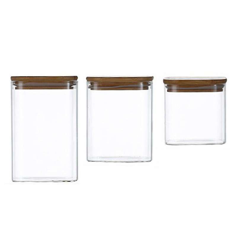 3pcs Square Glass Sealed Jar Food Dry Fruit Storage Box Tea A