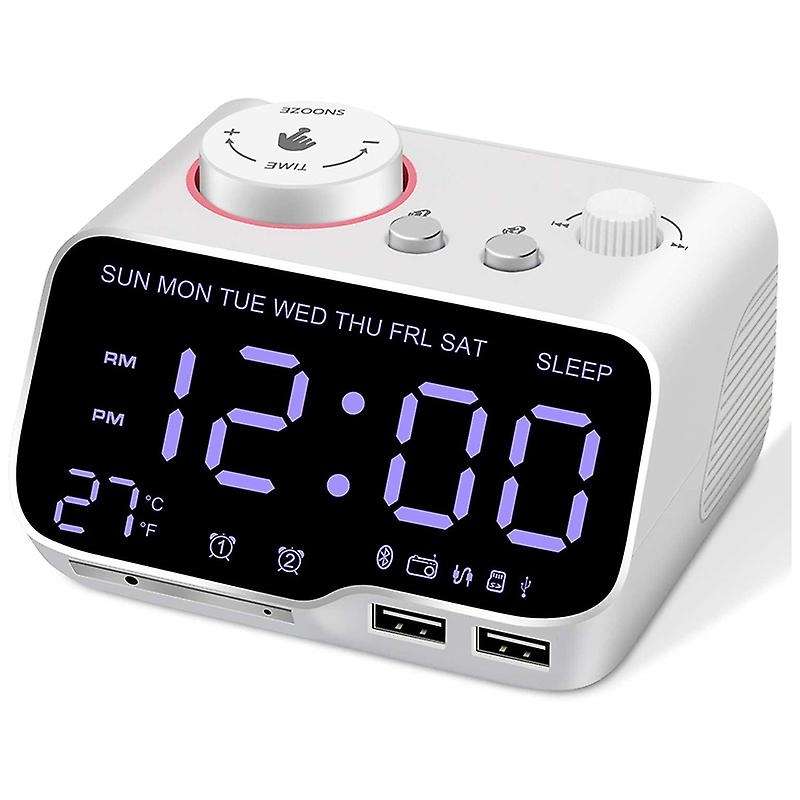 Digital Alarm Clock Radio Bluetooth Speaker,white Us Plug