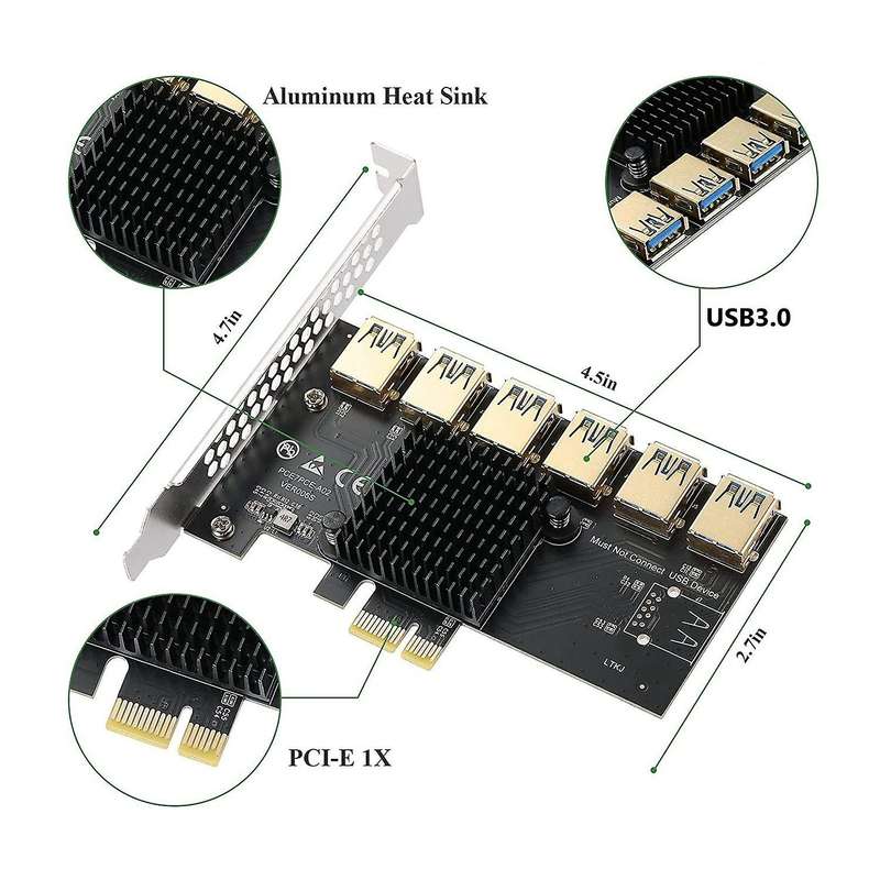 Pci Express Pcie 1 to 6 Usb3.0 Riser Card for Graphic Card