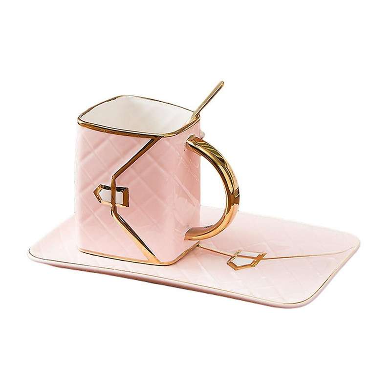 Gold-painted Coffee Cup and Saucer Set Ceramic Saucer Mug Pink