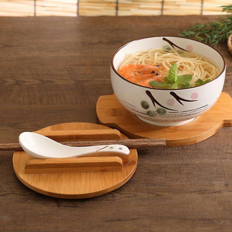 1000ml Ceramic Bowl Spoon Bowl Mat with Cover Soup Bowl Cutlery Set