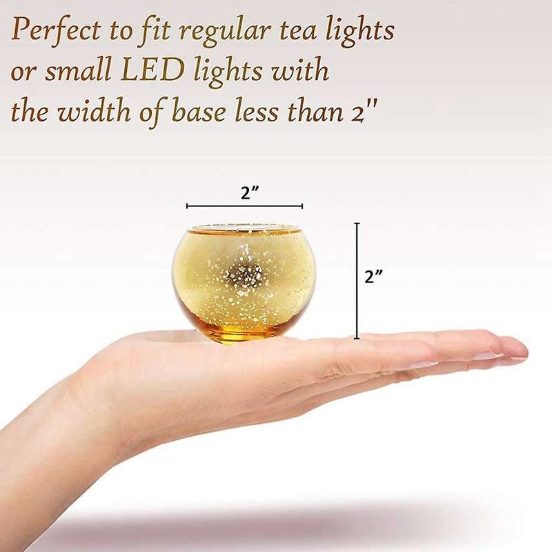Round Golden Wishing Candle Holder Mercury Glass Holder 12-pcs Set A