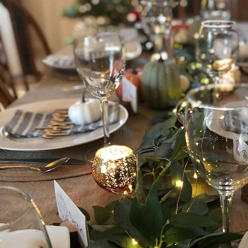 Round Golden Wishing Candle Holder Mercury Glass Holder 12-pcs Set A