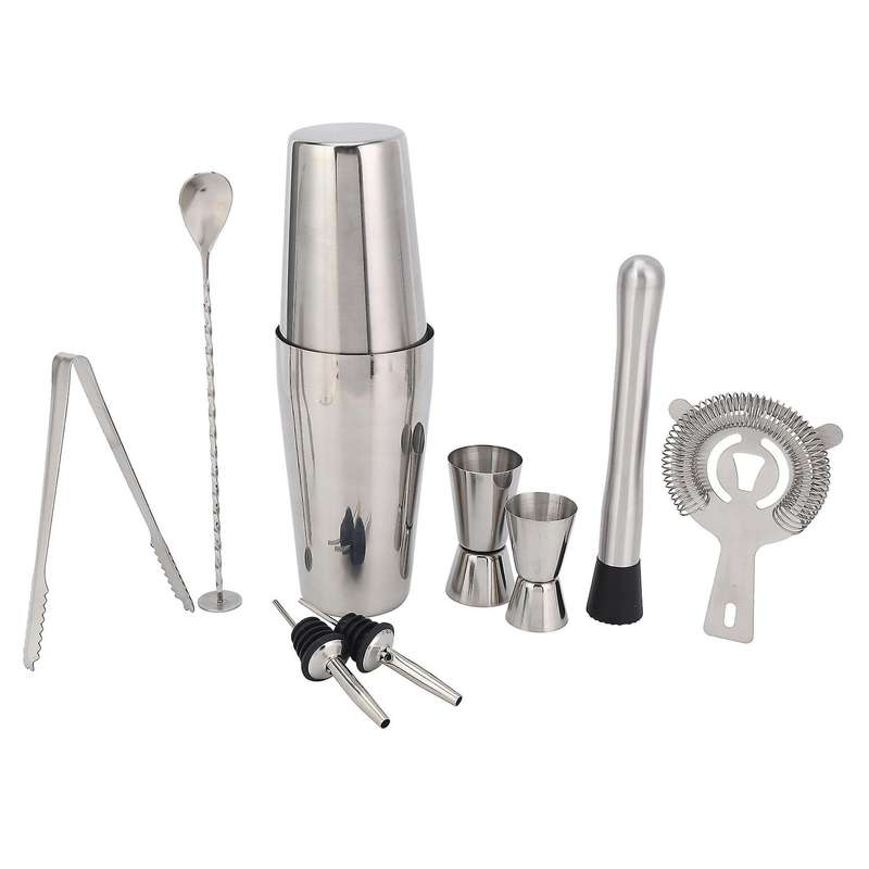 Boston Shaker Cocktail Shaker Set 9 Piece, with Hawthorne Strainer